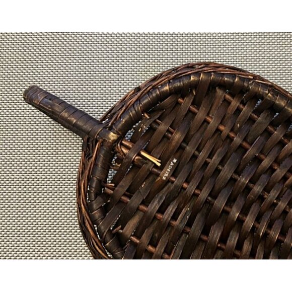 Vintage Handwoven Signed Madeira Leaf-Shaped Wicker Basket Boho Catchall Tray - Picture 7 of 7